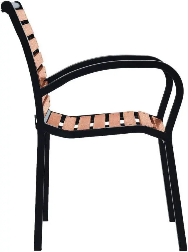Alt view image 14 of 20 - vidaXL Patio Chairs 2 Pcs Outdoor Dining Chair Steel and WPC Black and Brown