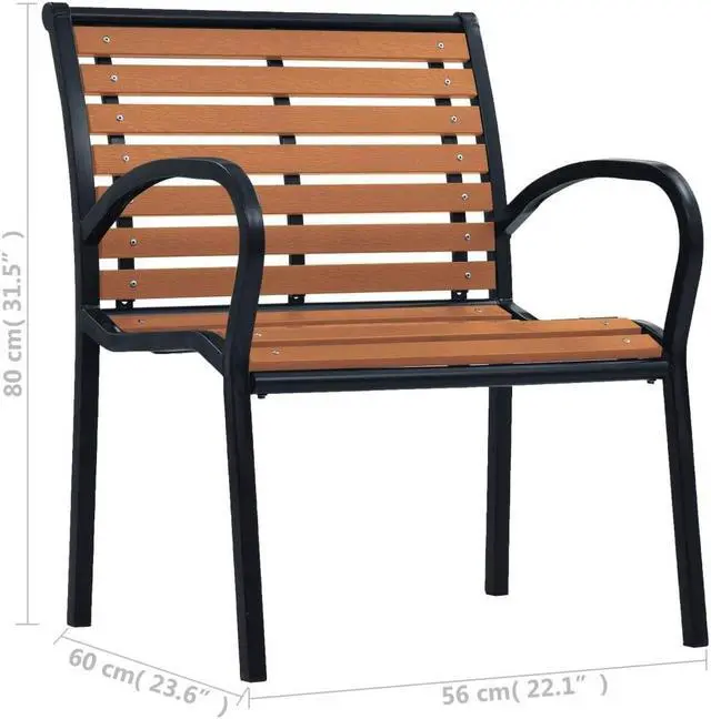 Alt view image 17 of 20 - vidaXL Patio Chairs 2 Pcs Outdoor Dining Chair Steel and WPC Black and Brown