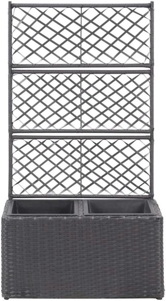 Alt view image 13 of 18 - vidaXL Trellis Raised Bed with 2 Pots Poly Rattan Black Planter Growing Box