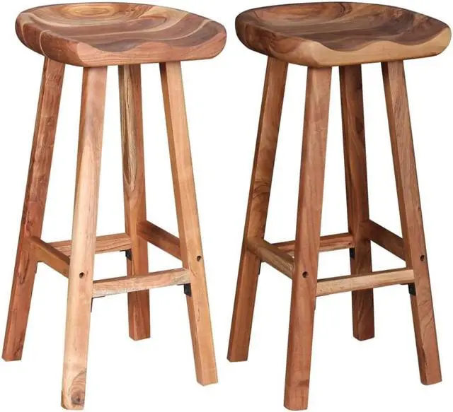 Alt view image 10 of 19 - vidaXL 2x Bar Stool Solid Acacia Wood Kitchen Counter Pub Chair Seat Furniture