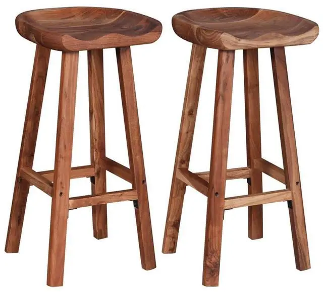 Alt view image 12 of 19 - vidaXL 2x Bar Stool Solid Acacia Wood Kitchen Counter Pub Chair Seat Furniture