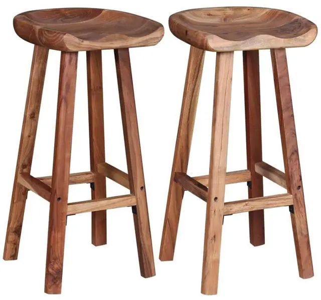 Alt view image 13 of 19 - vidaXL 2x Bar Stool Solid Acacia Wood Kitchen Counter Pub Chair Seat Furniture