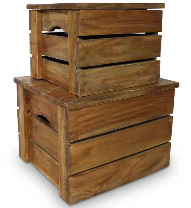 Alt view image 12 of 20 - vidaXL Solid Reclaimed Wood Storage Crate Set 2 Piece Box Trunk Toy Organizer