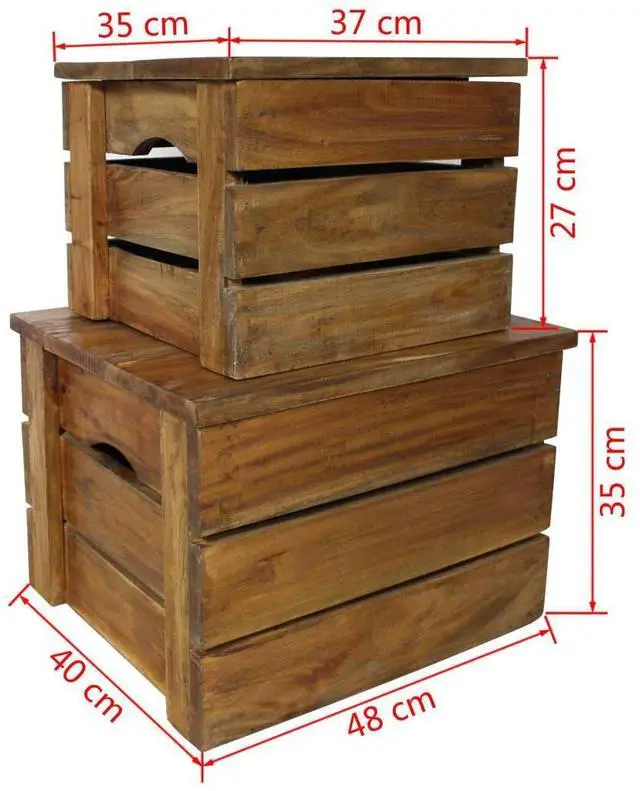 Alt view image 18 of 20 - vidaXL Solid Reclaimed Wood Storage Crate Set 2 Piece Box Trunk Toy Organizer