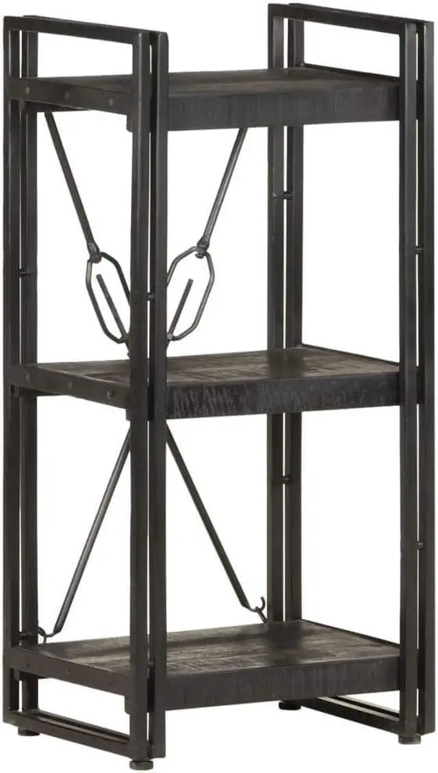 Alt view image 8 of 19 - vidaXL 3-Tier Solid Acacia Wood Bookcase Black 15.7" Bookshelf Stand Cabinet