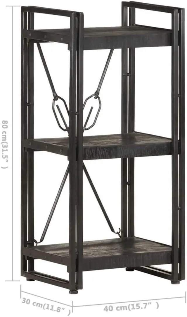 Alt view image 11 of 19 - vidaXL 3-Tier Solid Acacia Wood Bookcase Black 15.7" Bookshelf Stand Cabinet