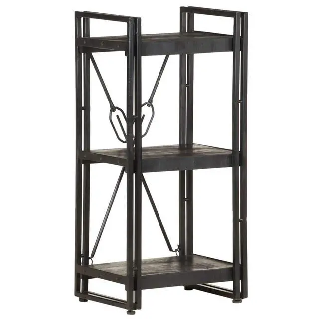Alt view image 13 of 19 - vidaXL 3-Tier Solid Acacia Wood Bookcase Black 15.7" Bookshelf Stand Cabinet