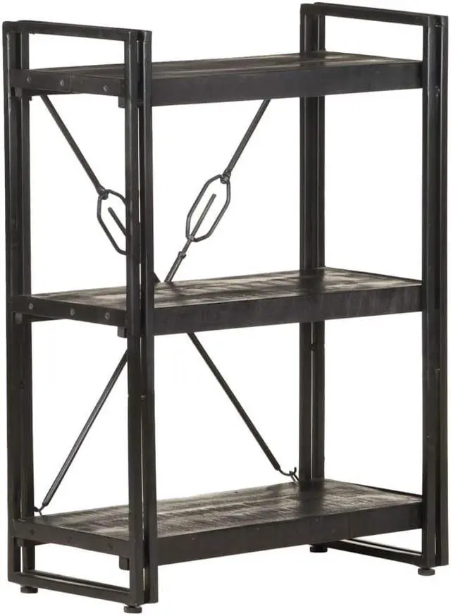 Alt view image 8 of 20 - vidaXL 3-Tier Solid Acacia Wood Bookcase Black 23.6" Bookshelf Stand Cabinet