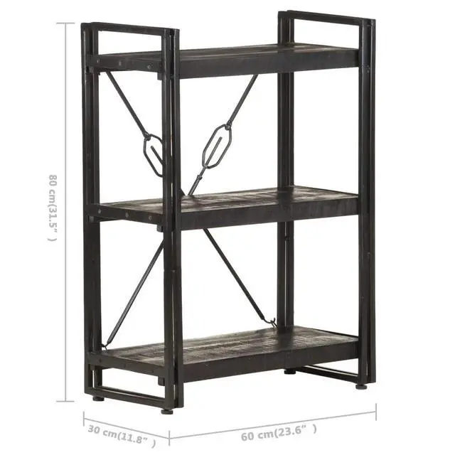 Alt view image 12 of 20 - vidaXL 3-Tier Solid Acacia Wood Bookcase Black 23.6" Bookshelf Stand Cabinet