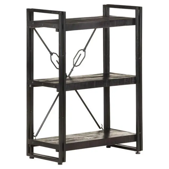 Alt view image 13 of 20 - vidaXL 3-Tier Solid Acacia Wood Bookcase Black 23.6" Bookshelf Stand Cabinet