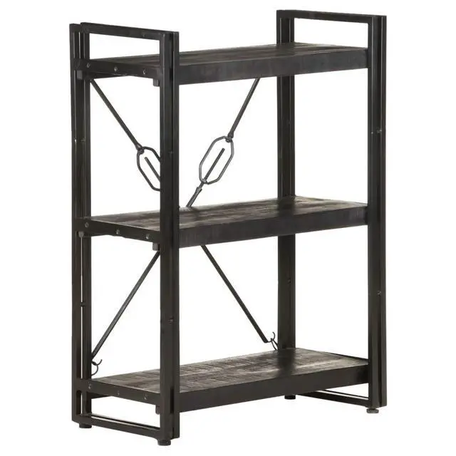 Alt view image 14 of 20 - vidaXL 3-Tier Solid Acacia Wood Bookcase Black 23.6" Bookshelf Stand Cabinet