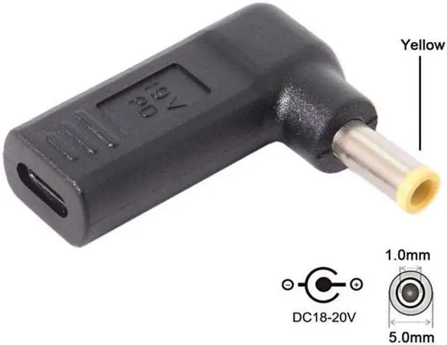 Main image of Jimier USB 3.1 Type C USB-C to 5.0*1.0mm Adapter 90 Degree Angled Yellow UC-112-5010MM