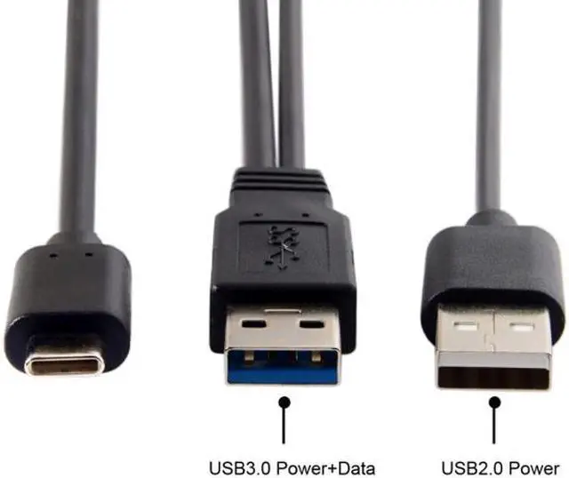 Alt view image 6 of 6 - CY Type-C USB-C to USB 3.0 Male & USB 2.0 Dual Power Data Y Cable for Laptop & Hard Disk UC-125