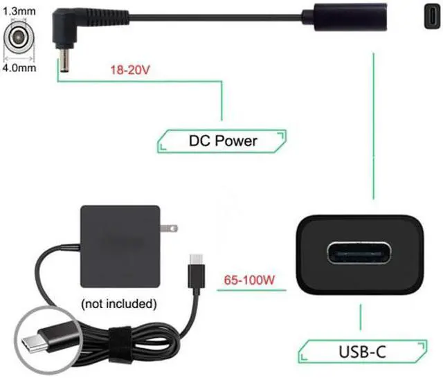 Alt view image 4 of 5 - Jimier Type C USB-C Female Input to 4.0*1.3mm Cable UC-109-4013MM