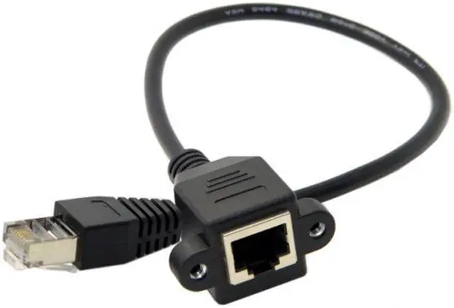 Alt view image 5 of 5 - Jimier 30cm 8P8C FTP STP UTP Cat 5e Male to Female Lan Ethernet Network Extension Cable with Panel Mount Holes UT-011-BK-0.3M