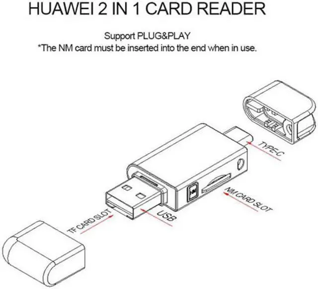 Alt view image 5 of 7 - Jimier USB-C Type C / USB 2.0 to NM Nano Memory Card & TF Micro SD Card Reader for Huawei Cell Phone & Laptop UC-361