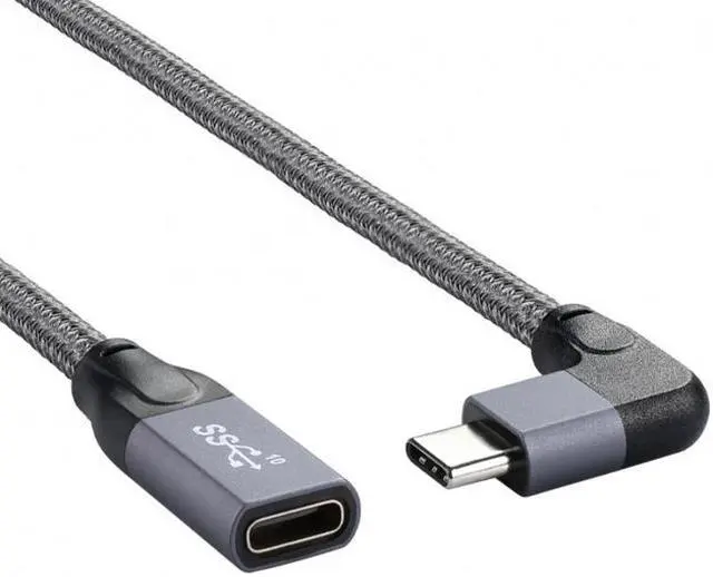 Main image of FVH Left Right Angled USB-C USB 3.1 Type C Male to Female Extension Data Cable with Sleeve for Laptop UC-238-RI