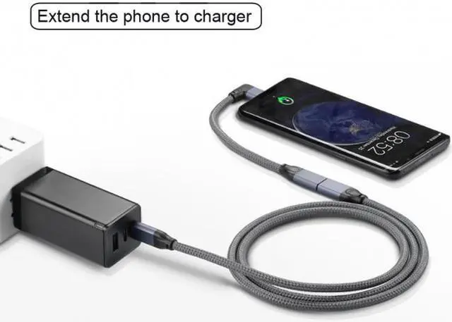Alt view image 6 of 6 - FVH Left Right Angled USB-C USB 3.1 Type C Male to Female Extension Data Cable with Sleeve for Laptop UC-238-RI