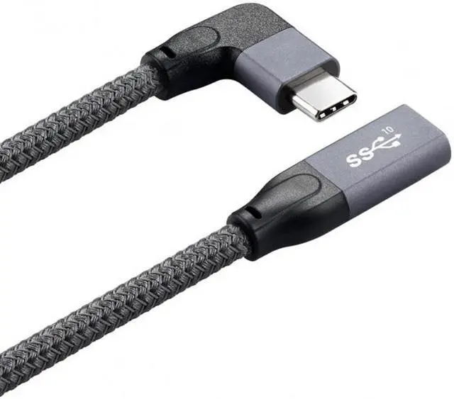 Alt view image 2 of 6 - FVH Left Right Angled USB-C USB 3.1 Type C Male to Female Extension Data Cable with Sleeve for Laptop UC-238-RI