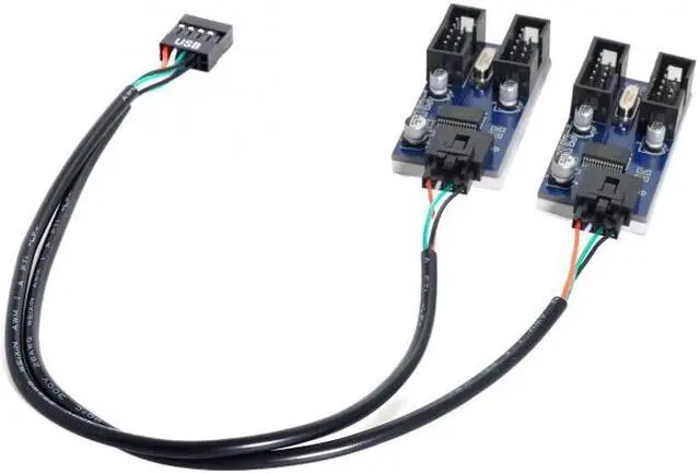Alt view image 2 of 7 - CY 9pin USB 2.0 Header 1 to 2 / 4 Female Extension Cable HUB Connector Adapter Port Multilier U2-004