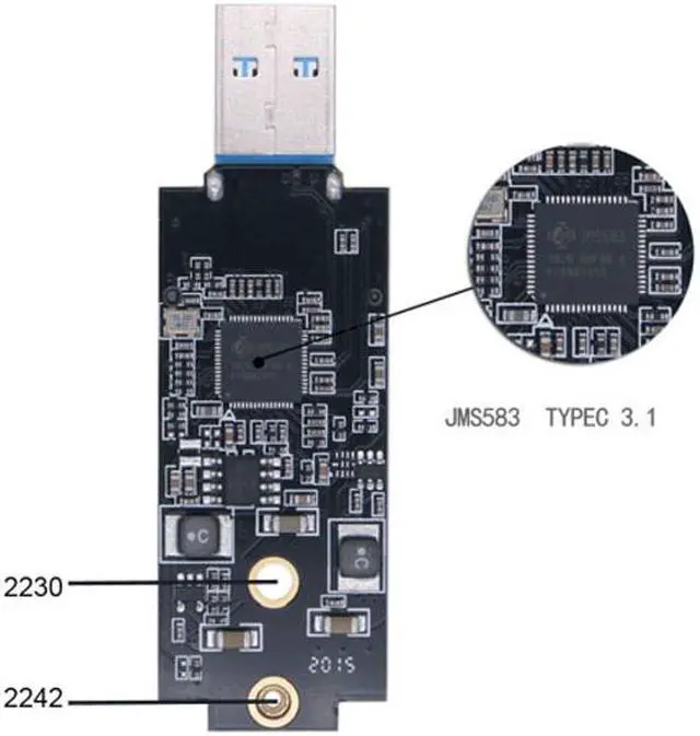 Alt view image 4 of 7 - Jimier USB 3.1 Gen2 10Gbps to NVME PCI-E M-Key Solid State Drive External Enclosure 2230/2242mm U3-047