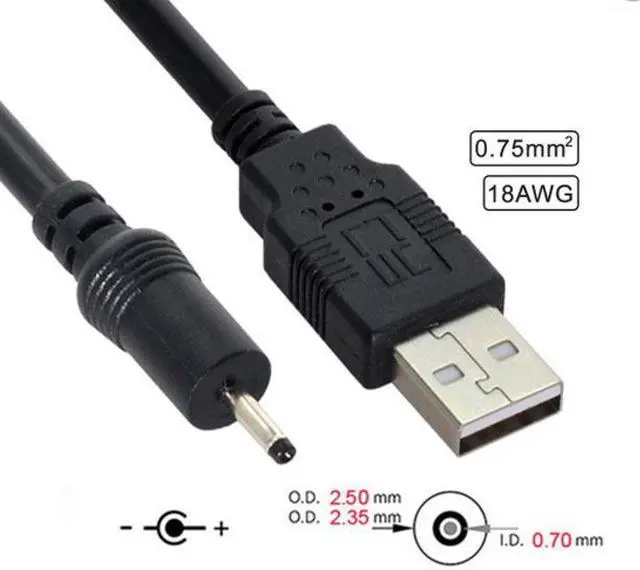 Alt view image 2 of 6 - CY 18AWG 0.75mm*2 USB 2.0 A Type Male to DC 2.50mm 2.35mm 0.7mm Power Plug 5V Cable 100cm U2-035