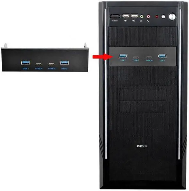 Alt view image 7 of 7 - CY USB-C & USB 3.0 HUB 4 Ports Front Panel to Motherboard 20Pin Connector Cable for 5.25" CD-ROM Bay U3-111