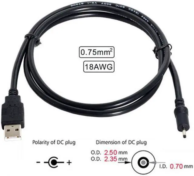 Alt view image 6 of 6 - CY 18AWG 0.75mm*2 USB 2.0 A Type Male to DC 2.50mm 2.35mm 0.7mm Power Plug 5V Cable 100cm U2-035