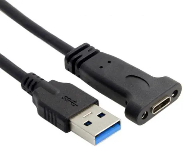 Alt view image 2 of 5 - CY USB-C USB 3.1 Type C Female to USB 3.0 A Male Data Cable 20cm with Panel Mount Screw Hole UC-042