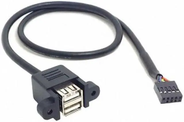 Alt view image 5 of 6 - CY 50cm Stackable Dual USB 2.0 A Type Female to Motherboard 9 Pin Header Cable with Screw Panel Holes U2-256