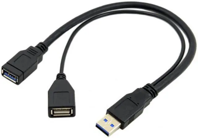 Alt view image 5 of 6 - CY Black USB 3.0 Male to Dual USB Female Extra Power Data Y Extension Cable for 2.5" Mobile Hard Disk U3-041