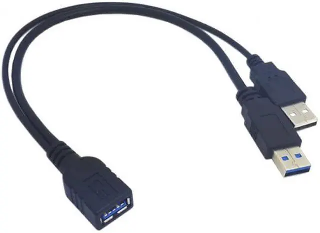 Main image of Jimier Black USB 3.0 Female to Dual USB Male Extra Power Data Y Extension Cable for 2.5" Mobile Hard Disk U3-255