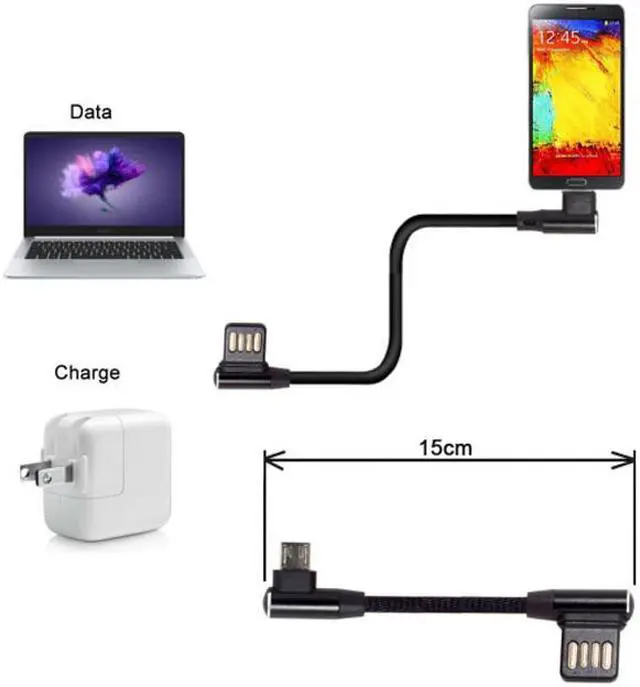 Alt view image 6 of 6 - CY Micro USB 5Pin to Left Right Angled 90 Degree USB 2.0 Data Cable with Sleeve for Tablet & Phone 15cm U2-114