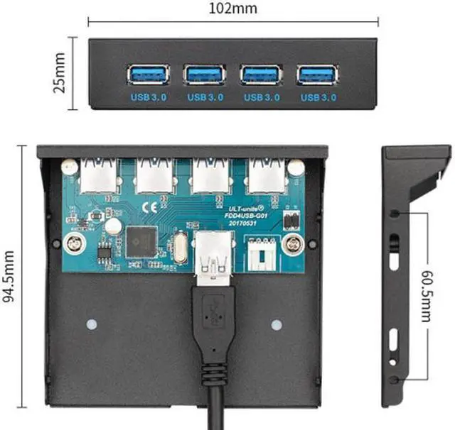 Alt view image 4 of 5 - CY USB 3.0 HUB 4 Ports Front Panel to Motherboard 20Pin Connector Cable for 3.5" Floppy Bay U3-109