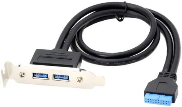 Alt view image 3 of 5 - CY Low Profile 95mm Height USB 3.0 Female Back panel to Motherboard 20pin cable with PCI bracket 40cm U3-126