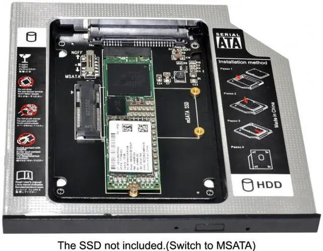 Alt view image 5 of 7 - Jimier MSATA NGFF B/M-key SSD to Slimline SATA 13Pin Caddy Case for 9.5mm Universal Laptop CD / DVD-ROM Bay SA-025
