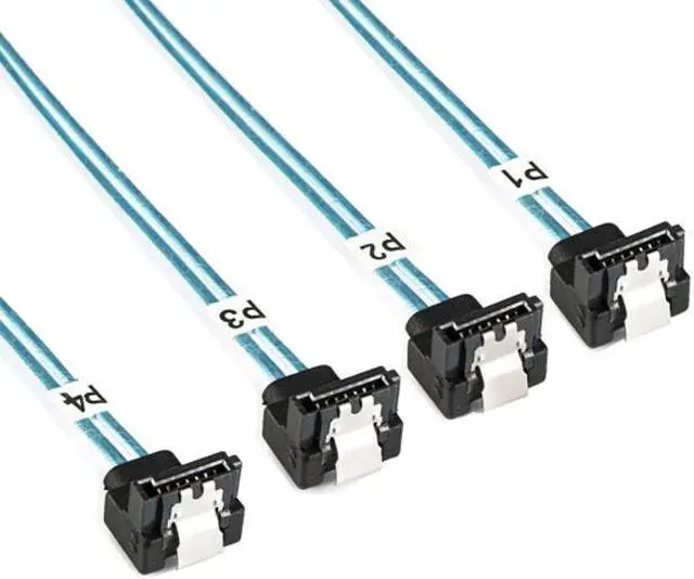 Alt view image 4 of 6 - FVH Internal Mini SAS SFF-8643 Host to Angled 4 SATA Target Hard Disk 6Gbps Data Server Raid Cable 1m SF-064-1.0M