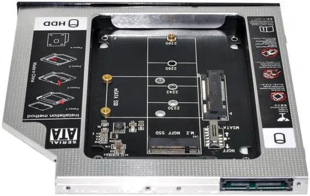Alt view image 4 of 7 - Jimier MSATA NGFF B/M-key SSD to Slimline SATA 13Pin Caddy Case for 9.5mm Universal Laptop CD / DVD-ROM Bay SA-025