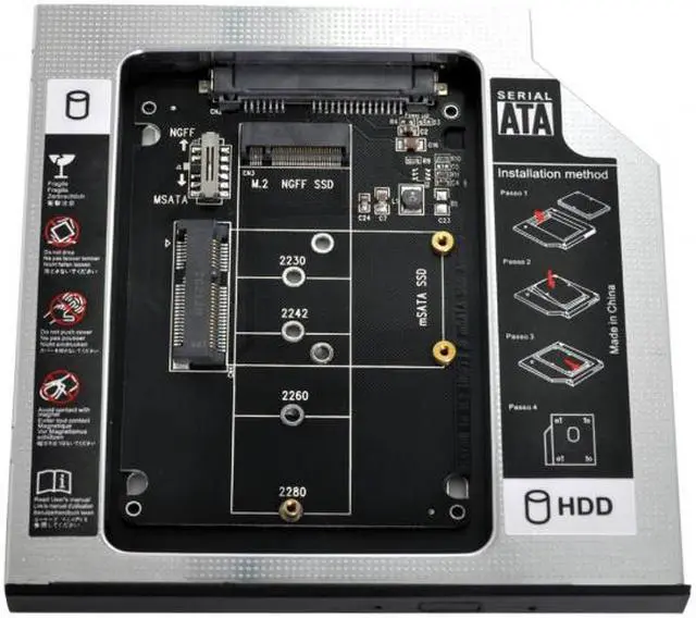 Main image of Jimier MSATA NGFF B/M-key SSD to Slimline SATA 13Pin Caddy Case for 9.5mm Universal Laptop CD / DVD-ROM Bay SA-025