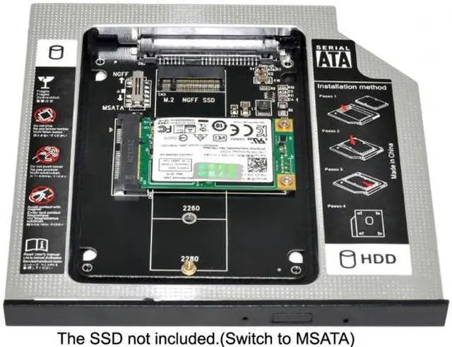 Alt view image 6 of 7 - Jimier MSATA NGFF B/M-key SSD to Slimline SATA 13Pin Caddy Case for 9.5mm Universal Laptop CD / DVD-ROM Bay SA-025