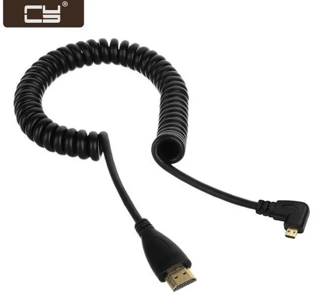 Main image of CY Stretch Spring Right Angled 90 Degree Micro HDMI to HDMI Male HDTV Cable for Cell Phone & Tablet & Camera HD-110-LE or HD-110-RI