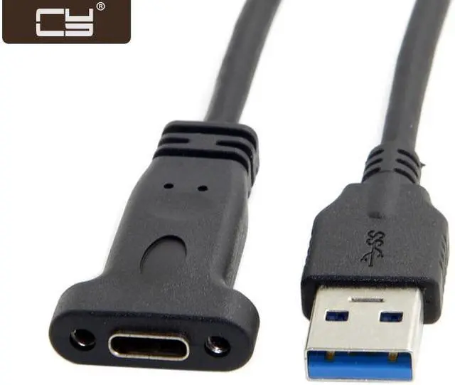 Main image of CY USB-C USB 3.1 Type C Female to USB 3.0 A Male Data Cable 20cm with Panel Mount Screw Hole UC-042