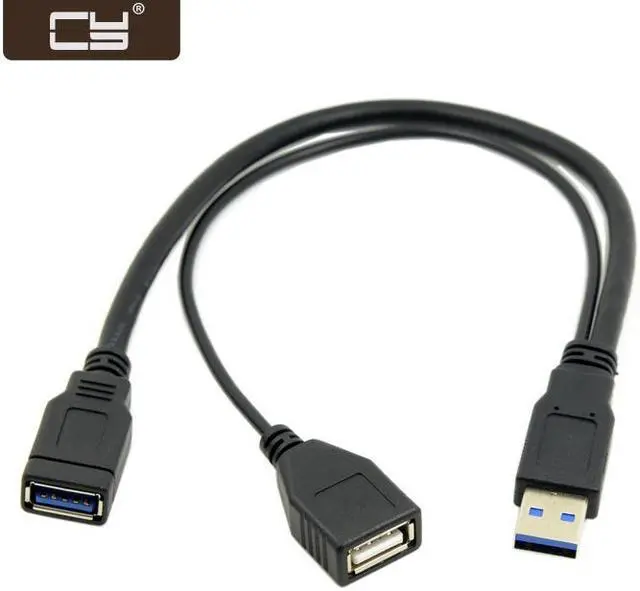 Main image of CY Black USB 3.0 Male to Dual USB Female Extra Power Data Y Extension Cable for 2.5" Mobile Hard Disk U3-041