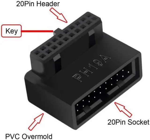 Alt view image 4 of 7 - Xiwai 1Set USB 3.0 20pin Male to Female Extension Adapter Up & Down Angled 90 Degree Overmold
