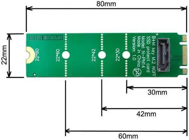 Alt view image 6 of 7 - Xiwai Cable Motherboard NGFF B/M-key M.2 to Vertical SATA 7pin Hard Disk Drive SSD PCBA Extension Adapter