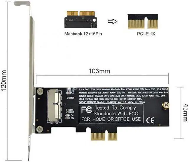 Main image of Chenyang Cable PCI Express PCI-E 1X to 12+16Pin 2013-2017 Mac Pro Air SSD Convert Card for A1493 A1502 A1465 A1466