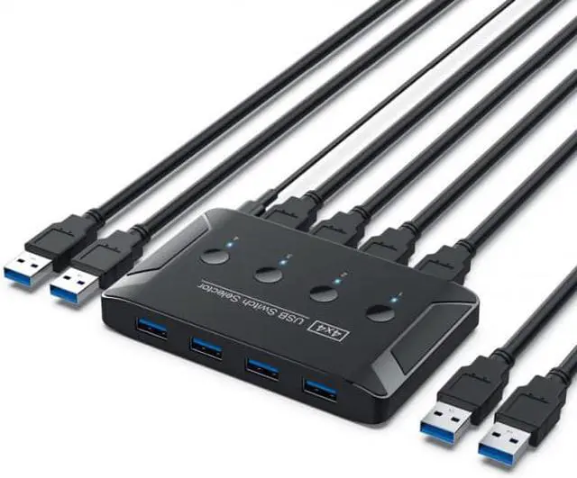 Alt view image 3 of 7 - Jimier KVM USB 3.0 Switch Selector 4 Port PCs Sharing 4 Devices for Keyboard Mouse Scanner Printer