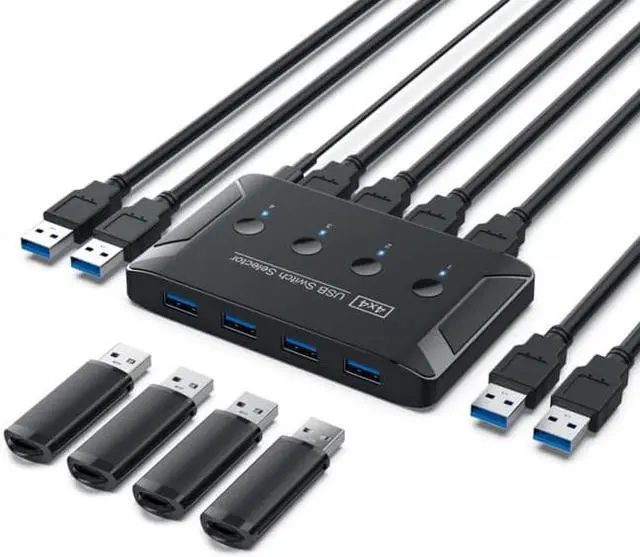Alt view image 4 of 7 - Jimier KVM USB 3.0 Switch Selector 4 Port PCs Sharing 4 Devices for Keyboard Mouse Scanner Printer