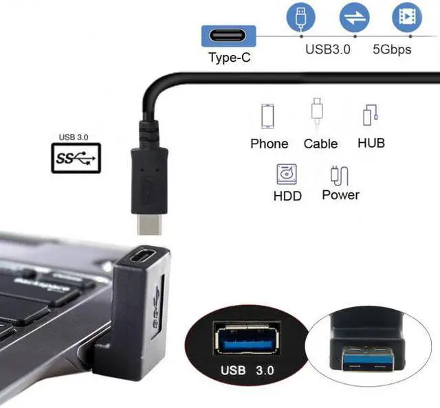 Alt view image 6 of 6 - CYSM USB-C Type C Female 90 Degree Down Angled to USB 3.0 A Male Data Adapter for Laptop Desktop