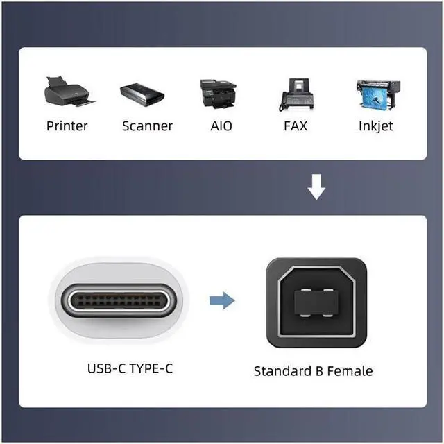 Alt view image 5 of 7 - Jimier 2pcs/lot USB 2.0 B Type Female to Type-C Male Angled & Straight Extension Adapter for Printer Phone Disk